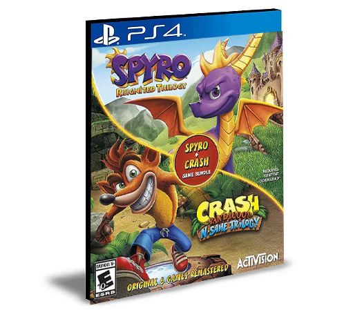 Pacote de jogo Spyro + Crash Remastered Ps4 e Ps5 PSN MÍDIA DIGITAL